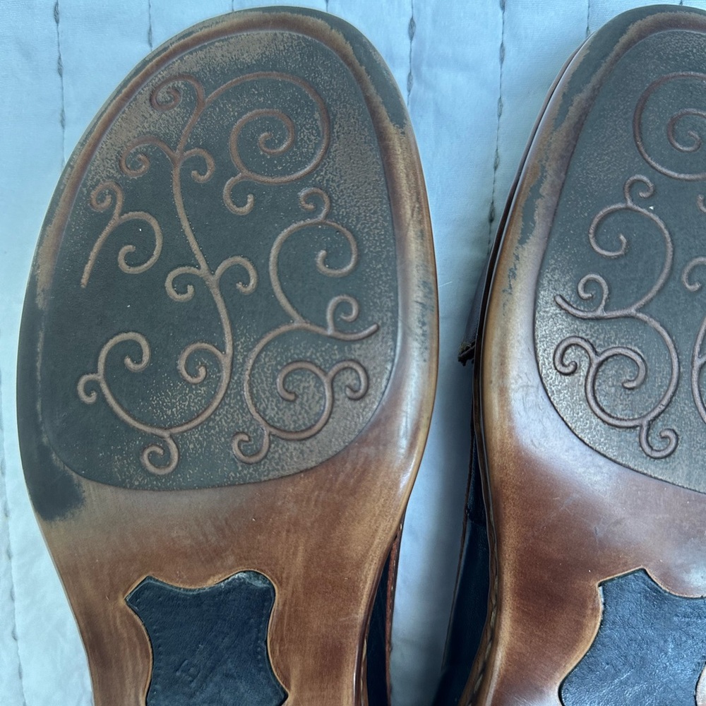 BORN Women's 8.5 Mindy Brown Blue Leather Buckle Slip On Flat Penny Loafers - Picture 6 of 12